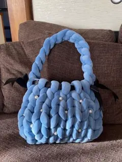 マンドゥバッグ　チャンキーニット　リボン　パール