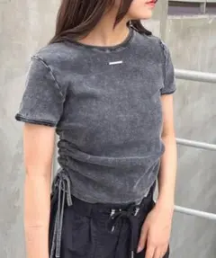 INGNI サイドギャザープレート付ピグメントリブTシャツ