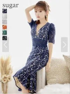 ネイビー レースドレス Vネック パフスリーブ/vanessa heart