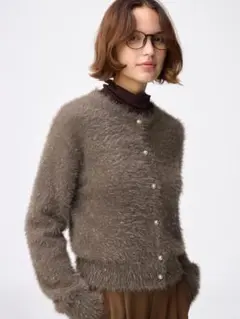 GU シャイニークルーネックカーディガンZ BROWN