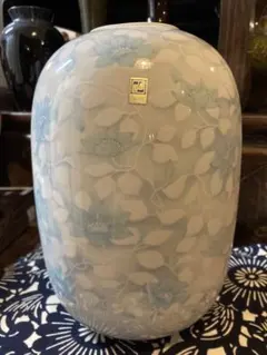 美品 美濃焼 庫山窯 色絵染付 花瓶 前畑陶器 花器