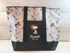 スヌーピー　PEANUTS　保冷 トート　ポケット付　グレー × ブラック