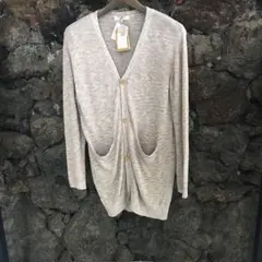 ロングカーディガンＬ寸　二色コンビカラー（ベージュ＆グレー）新品未使用品