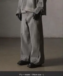 【GRANCY】ジップデザイン バギーデニム パンツ　Lサイズ グレー