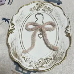 リボンキーホルダー ハートチャーム付き ❤︎ ハンドメイド