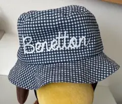Benetton チェック柄バケットハット リボン付