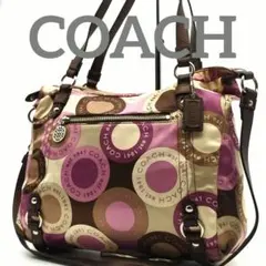 激レア! COACH トートバッグ 2way オプアート 総柄 ナイロン レザー