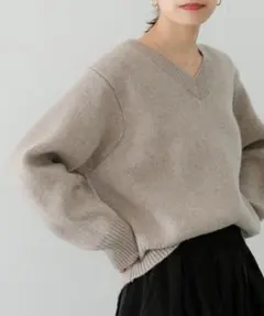 URBAN RESEARCH Vネックショート丈ニット　ブラウン