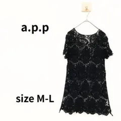 a.p.p 半袖総レースカットソー ブラック M-L S-882