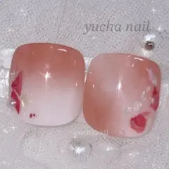 8月限定価格❤︎ネイルチップ フット2枚 ニュアンス オレンジ ホワイト シェルのサムネイル