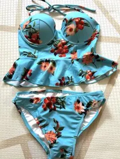 ミコアメリ　フラワープリント セパレートビキニ 水色