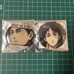 進撃の巨人　カラオケの鉄人　缶バッジ2種　エレン
