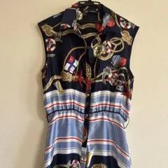 ZARA ノースリーブ マリン柄 シャツワンピース