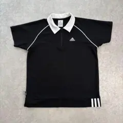 adidas アディダス レディース ハーフジップ ポロシャツ 刺繍ロゴ M 黒