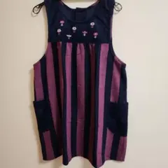 ストライプエプロン 花刺繍付き