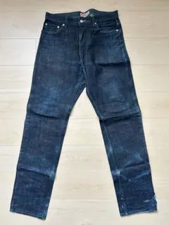 xlarge ダークブルー ストレートデニム 裾ダメージあり