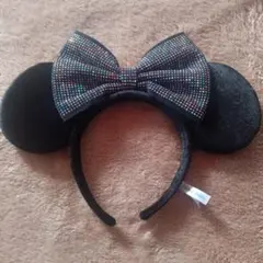最終お値下げディズニーミニーリボンストーン黒カチューシャ