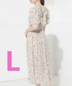 極美品　Honeys 後リボンワンピース　花柄　フラワー　半袖　ベージュ　ピンク