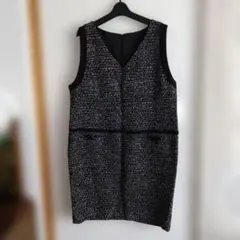 キング　セシカブルー　ノースリーブ Vネック ツイードワンピース　46