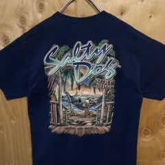 バックプリント ハワイアン 海 ネイビー ギルダン L Tシャツ 半袖 古着