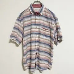 Golden Bear 半袖 ボーダーシャツ メンズ 麻混合 マルチカラー L