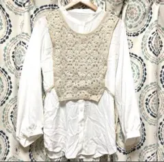 新品　セット品 透かし編み　ベスト チュニック　ブラウス 袖2way 七分袖