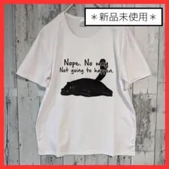 ☆猫　プリント　Tシャツ　カットソー　イラスト　XL　ホワイト　白　黒猫　ねこ