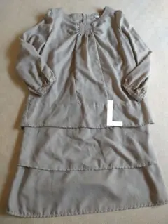 ベージュ 七分袖 レイヤードワンピース　L　ベージュ