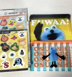 パペットスンスン　スシロー　コラボ　　クリアポーチ&シール