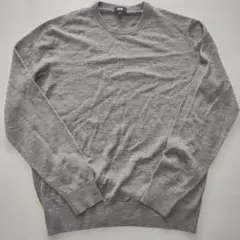 ユニクロ エクストラファインメリノクルーネックセーター グレー Lサイズ