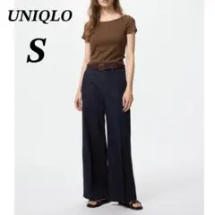 ユニクロ　ワイドトラウザージーンズ　デニム　ハイウエスト　ネイビー　S