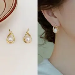 パールピアス ゴールド ドロップ型 大人上品ピアス EH023