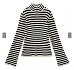 GRL ボーダー柄フレアスリーブリブニットトップス[k9086b] ブラック