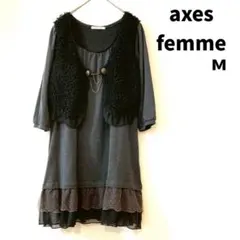 axes femme Mサイズ チュニック 長袖 ダークグレー 黒 バイカラー