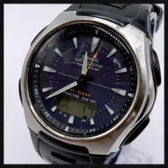 【稼働】CASIO カシオ★ウェーブセプター メンズ 腕時計 ソーラー電波 銀黒