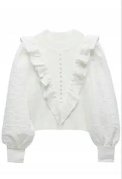 ZARA フリル付き ニット　ジャガード　 　ブラウス