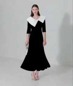 LEJA アシンメトリービッグカラーベロアマーメイドワンピースドレス S