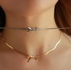 流行 ネックレス 【大人気】♡リボン スネーク サージカルステンレス チョーカー