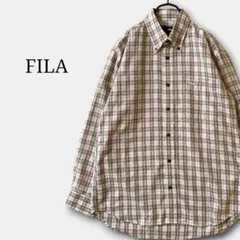 美品✨フィラFILAロゴ刺繍ボタンダウンシャツ　長袖チェック柄　シワになりにくいのサムネイル
