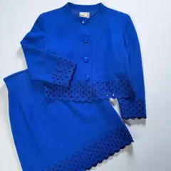 美品 ノーカラー セットアップ M ロイヤルブルー ジュンコ シマダ 昭和レトロ