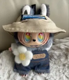 labubu ぬい服 着せ替え コスチューム 3点セットサロペット帽子白Ｔシャツ