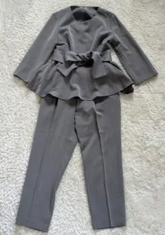 ルイルエブティック フレアーペプラムパンツスーツ 2点セット Mサイズ グレー