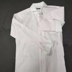 スーツセレクト　長袖シャツ 白と薄いピンクストライプ 袖がオシャレ