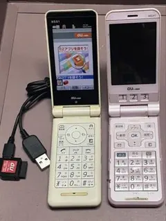 au ガラケー 本体2台 NS01　簡単ケータイ W62PT 充電ケーブルのサムネイル