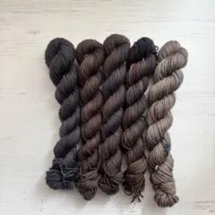 手染め　毛糸　20g ミニカセ　セット　ソックヤーン　ブラウン