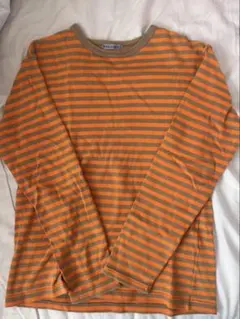 オレンジグレー ストライプ長袖カットソー