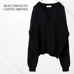 ビューティーアンドユース　ニット　ブラック　キーネック　　長袖　カジュアル