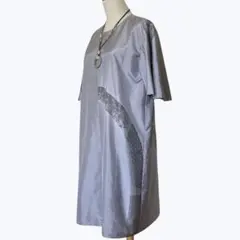 染め大島紬　フレアスリーブワンピース　 ロングチュニック　着物リメイク