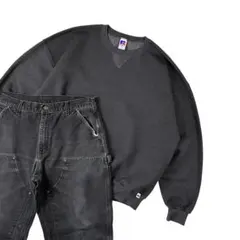 極上 90s RUSSELL 無地 スエット 短丈 チャコール USA綿 毛玉無