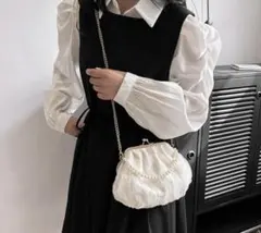 新品未使用 がま口ポーチ 白 ホワイト レース シフォン メッシュ